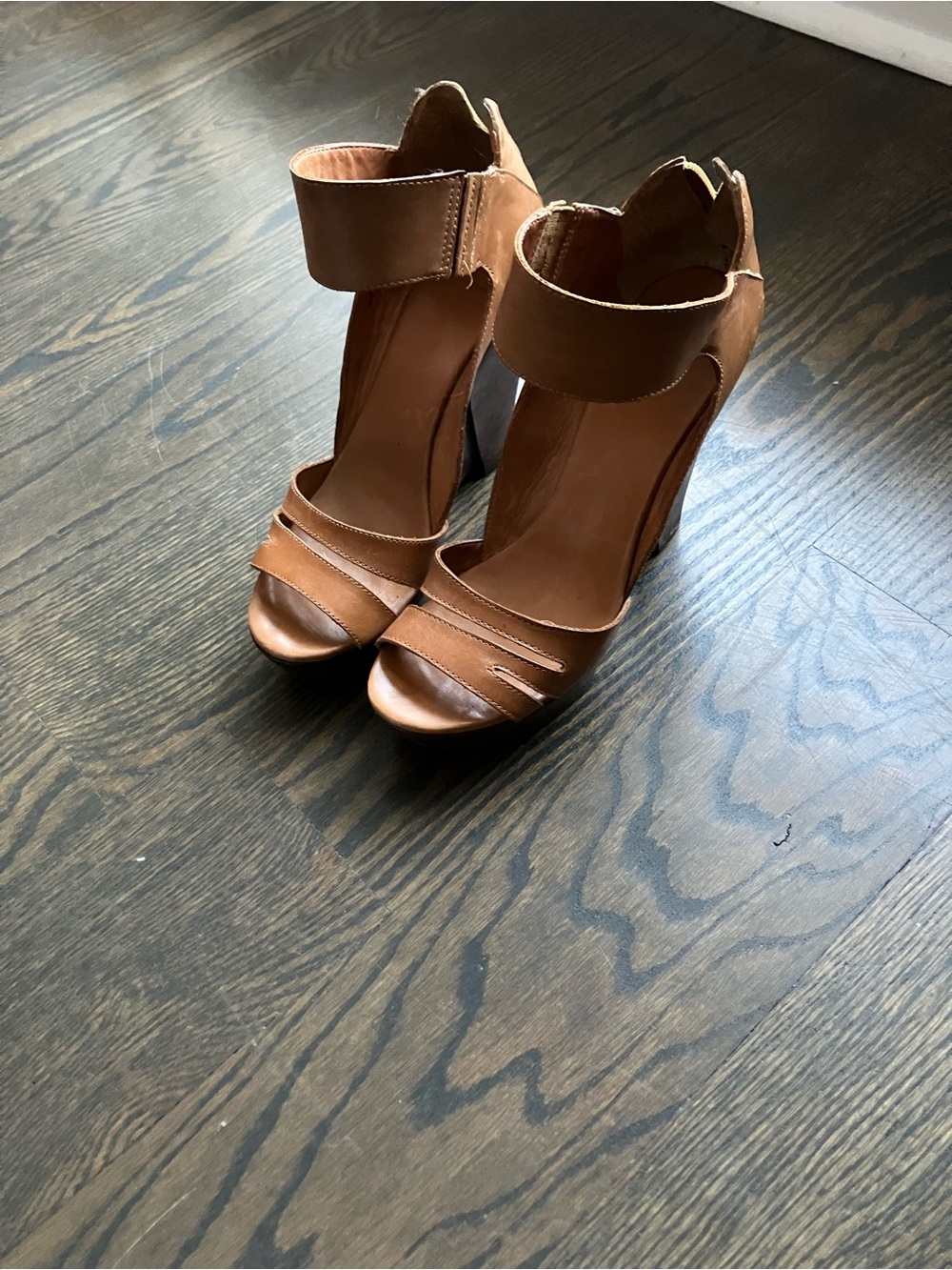 Diane Von Furstenberg Brown Open-Toe Ankle-Strap Platform Heels